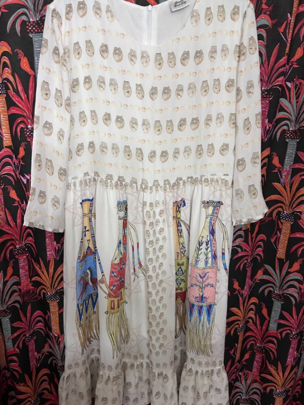 LAUREN GOOD DAY PIPE BAG ELK IVORIES RUFFLE DRESS NWOT XL NATIVE INDIGENOUS ART